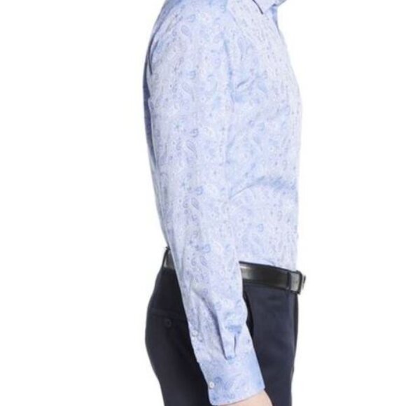 David Donahue Men's Trim Fit Paisley Floral Dress Shirt 17  32/33 Blue - Picture 3 of 9